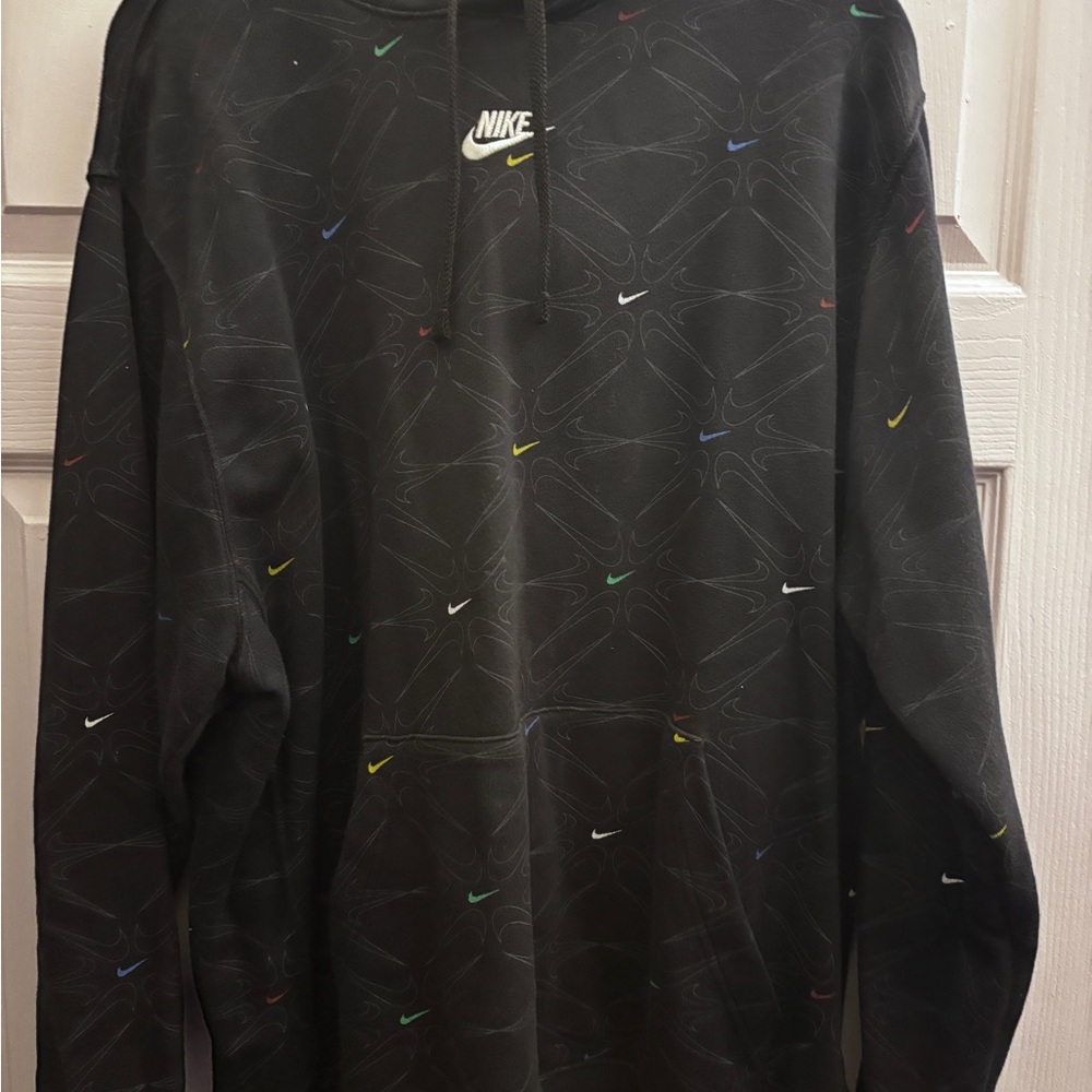 Nike Black Hoodie with Colorful Swooshes